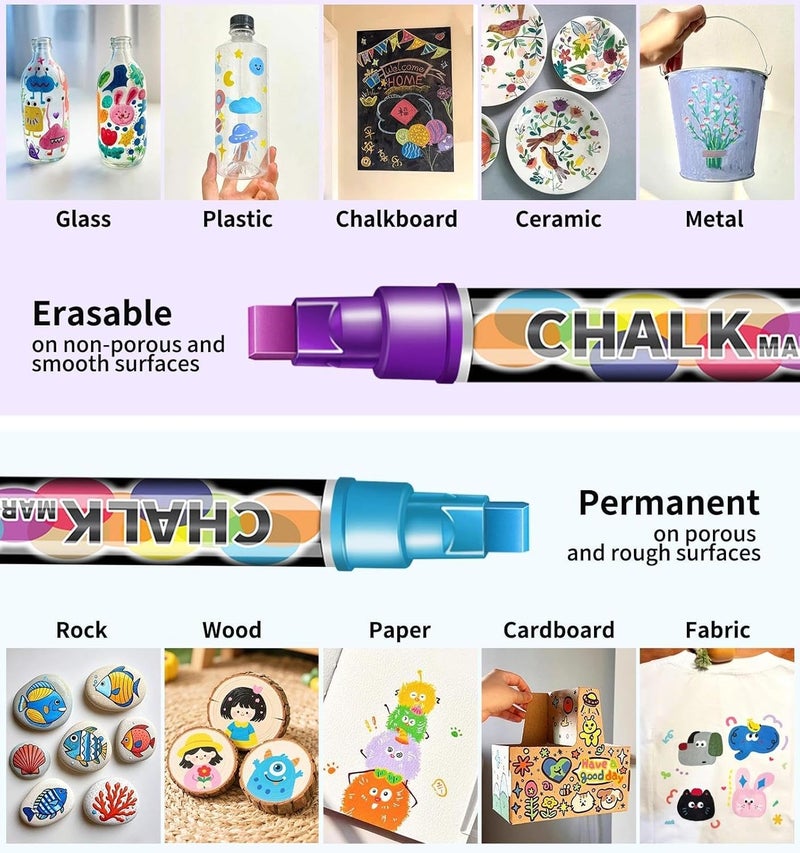 Joyask Liquid Chalk Markers for Blackboard, 12 Colors Washable Window Markers, 10mm 3-in-1 Jumbo Wide Tip, Dry Erase Marker Pens for Chalkboard, Car Window Paint Pens for Christmas Glass Mirror Decoration - Image 5